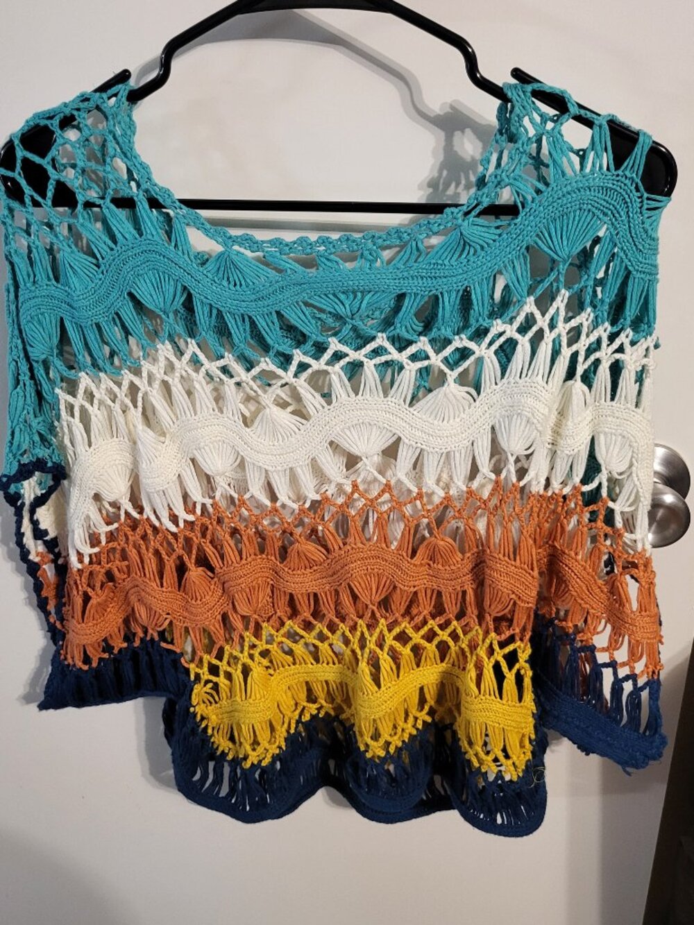 Y2K MULTI COLORED CROCHET SWEATER TOP CROPPED SZ OS